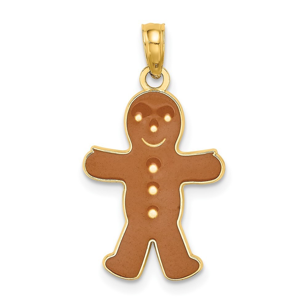 10k Yellow Gold 3-D Enamel Gingerbread Man Necklace Charm Pendant